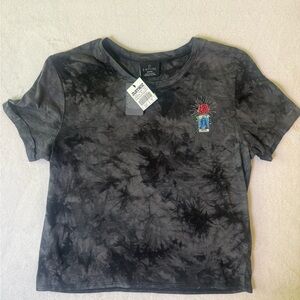 Empyre Women’s Sz M Cropped Cotton Grunge Punk Grey Tye-Dye T-Shirt NWT